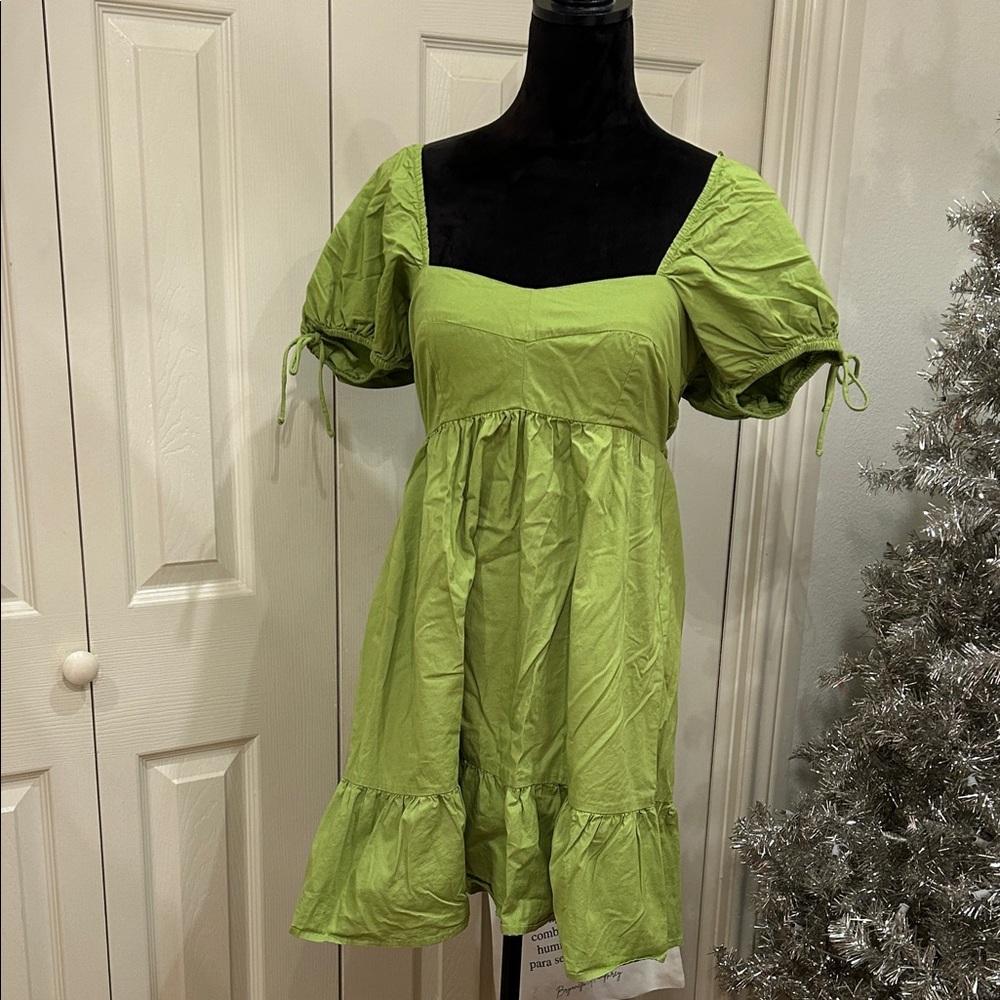 Avocado Green Milkmaid Dress